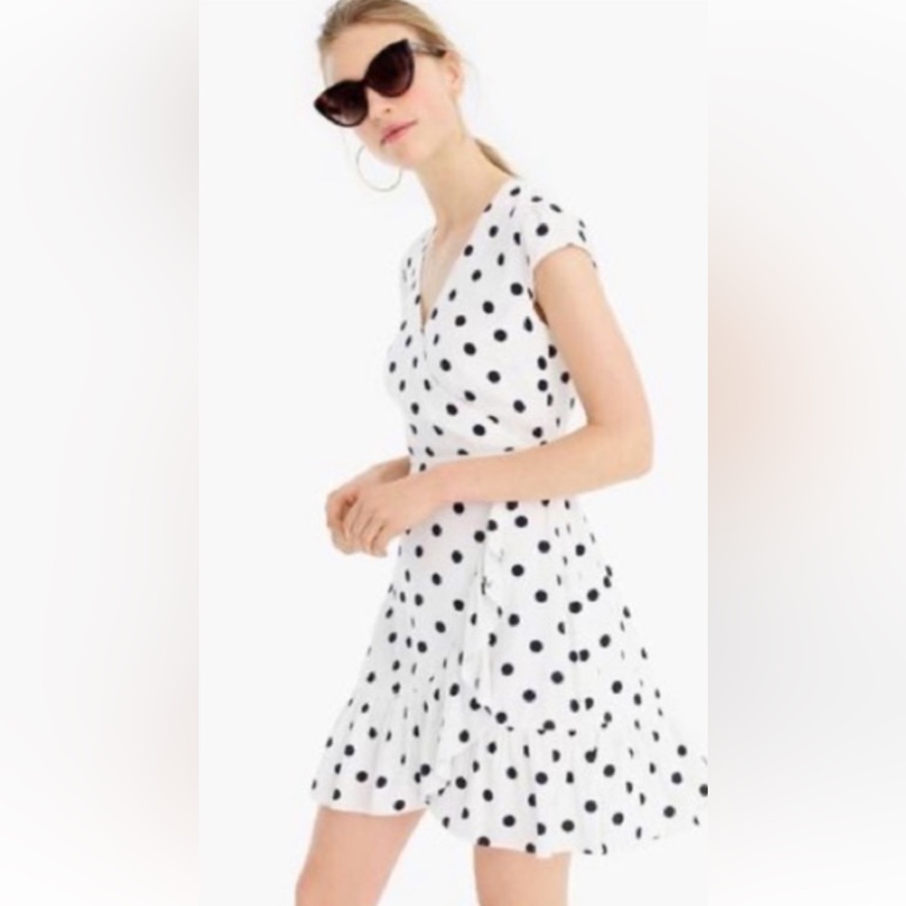 J. Crew White and Black Polka Dot Dress